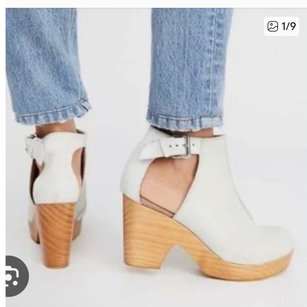 Free People Amber Orchard Clogs Boots White Leather‎ Wood Platform Heel Size 40